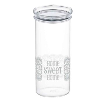 Cosmoplast© Home Sweet Home Round Spaghetti Canister – Clear