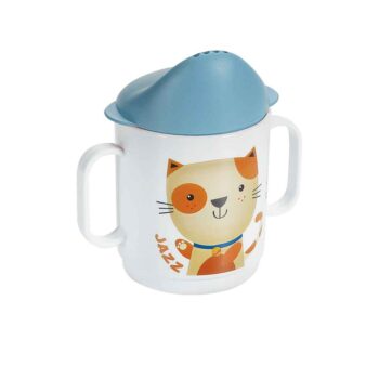 Cosmoplast© Decorated Baby Mug with 2 Handles and Lid - Blue